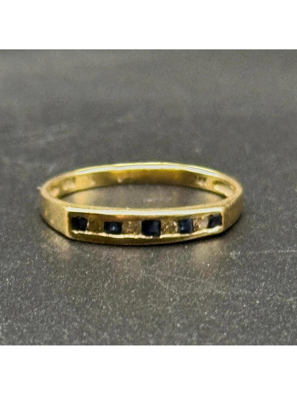 14K Yellow Gold Sapphire & Diamond Channel Set Band Ring Size 6.5 - Picture 2 of 8